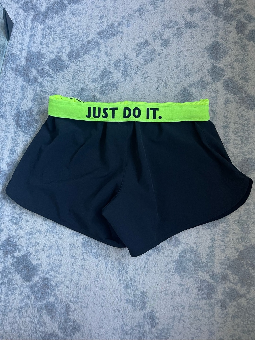 Nike Women’s Black Shorts with fold-over Neon Green 'Just Do It' Waistband